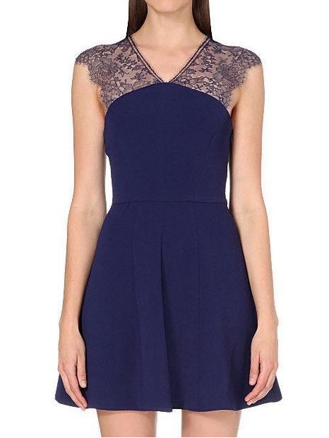 The Kooples Navy Lace Crepe Fit & Flare Mini Dress Size Small